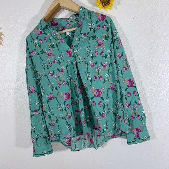 Charter Club Floral Animal Print Latch Sleeve Collar Blouse Size Large Women’s - Picture 5 of 10